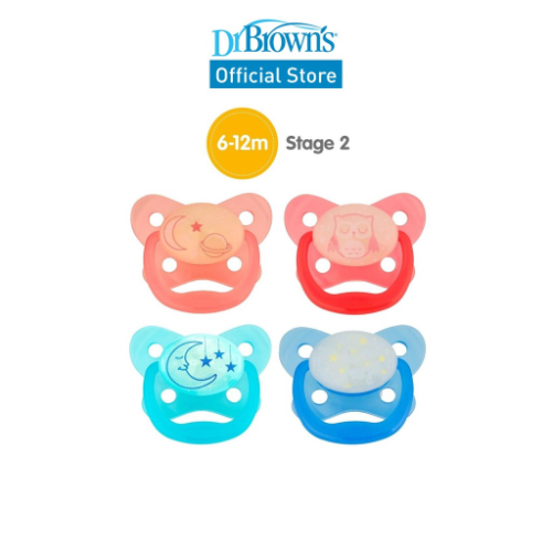 PreVent Glow in the Dark BUTTERFLY SHIELD Pacifier - Stage 1. Assorted. 2-Pack