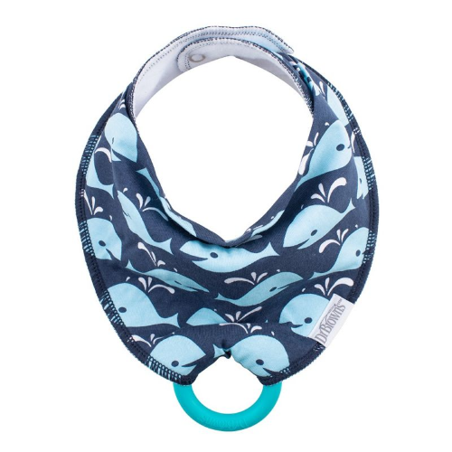 Bandana Bib w/ Teether. 1-Pack. Whales (Blue with Turquoise Teether)