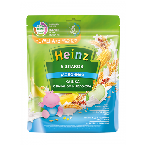 4600689605112 Heinz - porridge milk 5 grains. banana and apple Omega-3 200g 5112