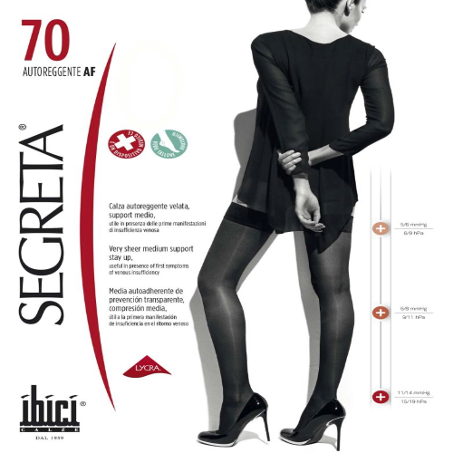 SEGRETA-STOCKINGS COMPRESS AUTOREGGENTE 70; MEDIUM THICKNESS 11/14 MMHG. 15/19 LOW COMPRESSION BLACK SIZE-3 8125