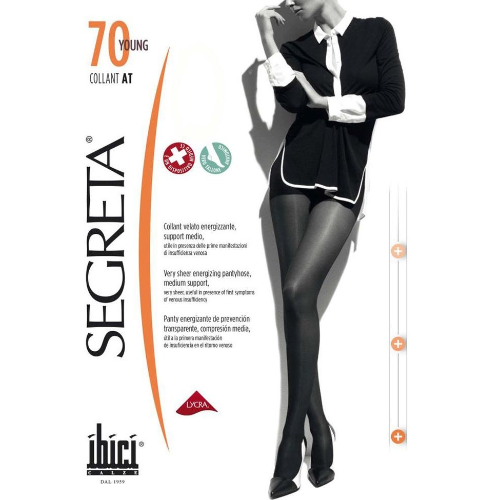 SEGRETA-PANTYHOSE  COMPRESS YOUNG 70; MEDIUM THICKNESS 11/14 MMHG. 15/19 LOW COMPRESSION BLACK SIZE-4 8091