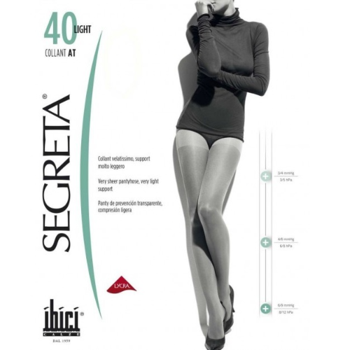 SEGRETA-PANTYHOSE  COMPRESS PRESTIGE LIGHT 40; THIN 6/9 MMHG. 8/12 LOW COMPRESSION BLACK SIZE-3 9845