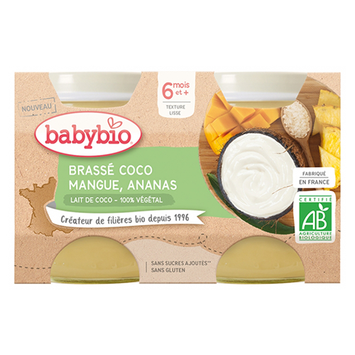 Babybio French Yogurt - Coconut yoghurt  with Mango. Pineapple and Rice. 6 m. 130 g x 2