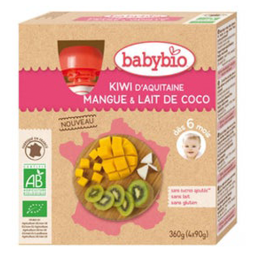 Babybio Fruit Jam - Kiwi. Mango and Coconut milk.. 6 m. 90 g x 4