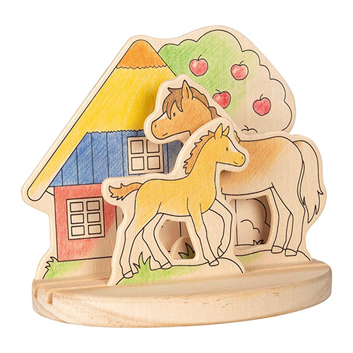 2-D wooden colouring picture. pony farm
