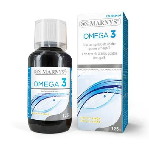 Marnys Omega-3 with lemon flavour syrup 125ml vial #1