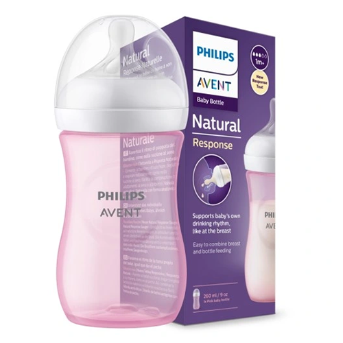 SCY903/11 'Avent' - bottle 'Natural Response'. 260ml. from 1+ months. pink 9653