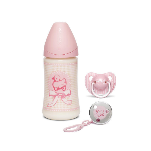 SUAVINEX KIT. BOTTLE 270ML + SOOTHER + HOLDRER PINK 0-6M (0225)