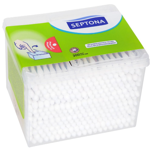 COTTON BUDS in a rectangular PP DISPENSER with POP-UP lid SEPTONA #300 305-3337/00001