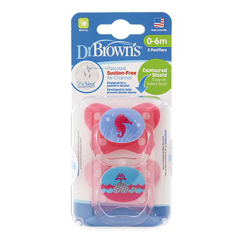 PreVent BUTTERFLY SHIELD Pacifier - Stage 1. Pink. 2-Pack