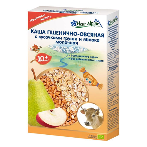Milk porridge Organic wheat and oatmeal with pieces of pear and apple 200g